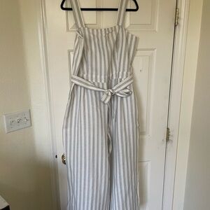 Ann Taylor Black and White Striped Jumpsuit with Belt